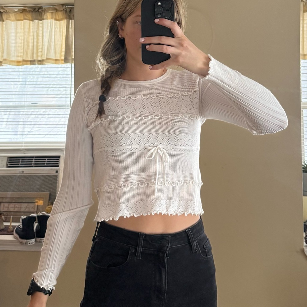 Altar'd State Cream Long Sleeve Knit Top
